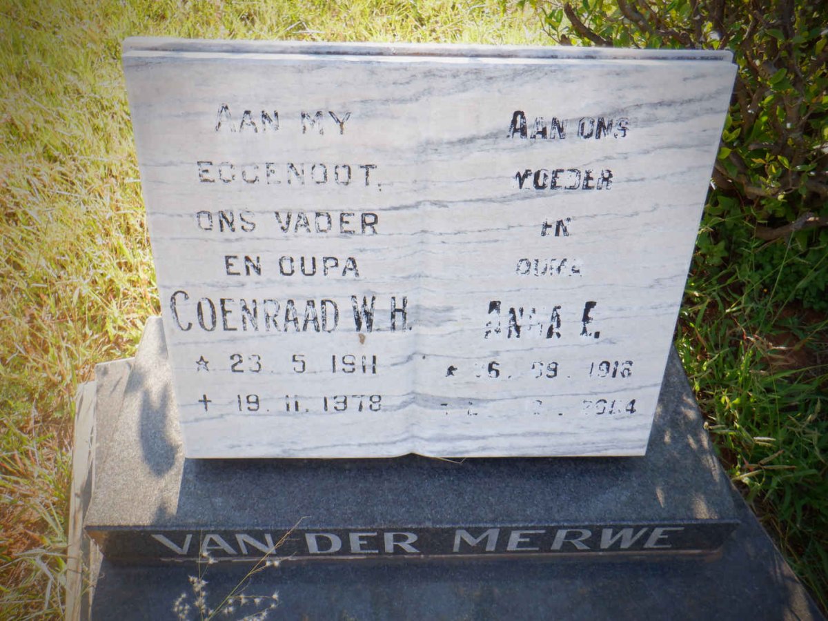MERWE Coenraad W.H., van der 1911-1978 &amp; Anna E. 1918-20?4