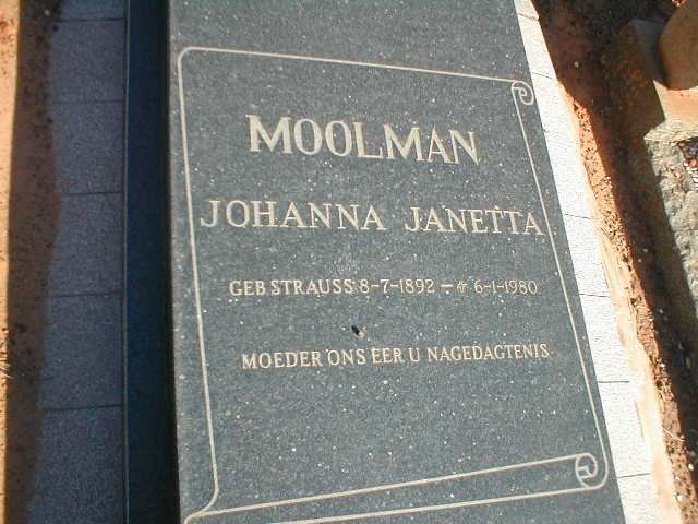 MOOLMAN Johanna Janetta geb. STRAUSS 1892-1980