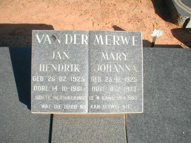 MERWE Jan Hendrik, van der 1925-1981 &amp; Mary Johanna 1928-1973