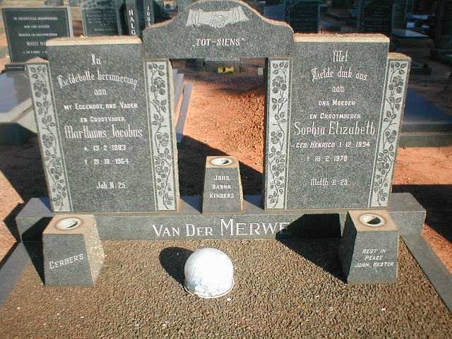 MERWE Marthinus Jacobus, van der 1883-1964 &amp; Sophia Elizabeth HENRICO 1894-1978