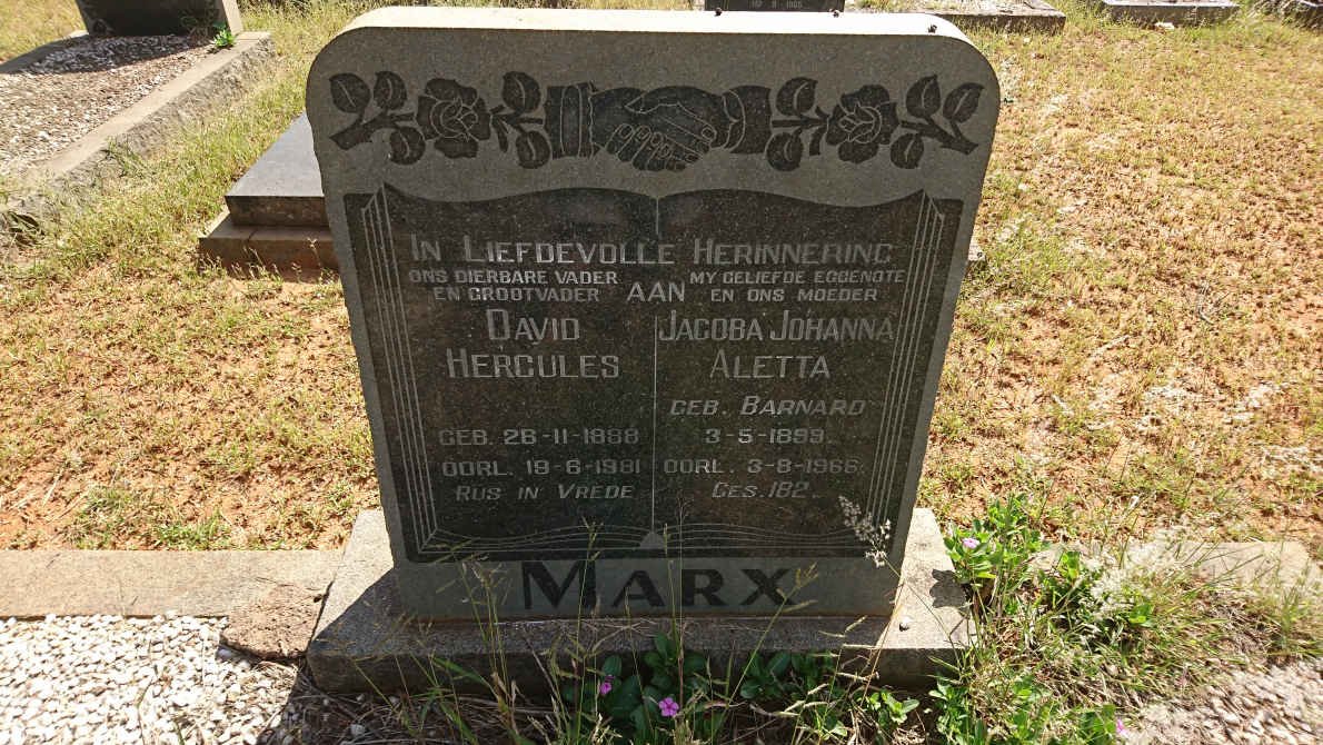 MARX David Hercules 1888-1981 &amp; Jacoba Johanna Aletta BARNARD 1899-1966