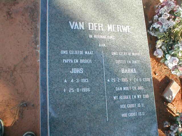 MERWE Johs, van der 1913-1996 &amp; Barna 1915-2001