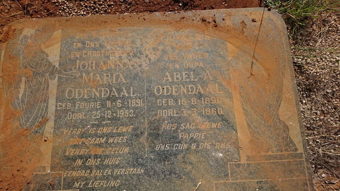 ODENDAAL Abel A. 1890-1960 &amp; Johanna Maria FOURIE 1891-1953