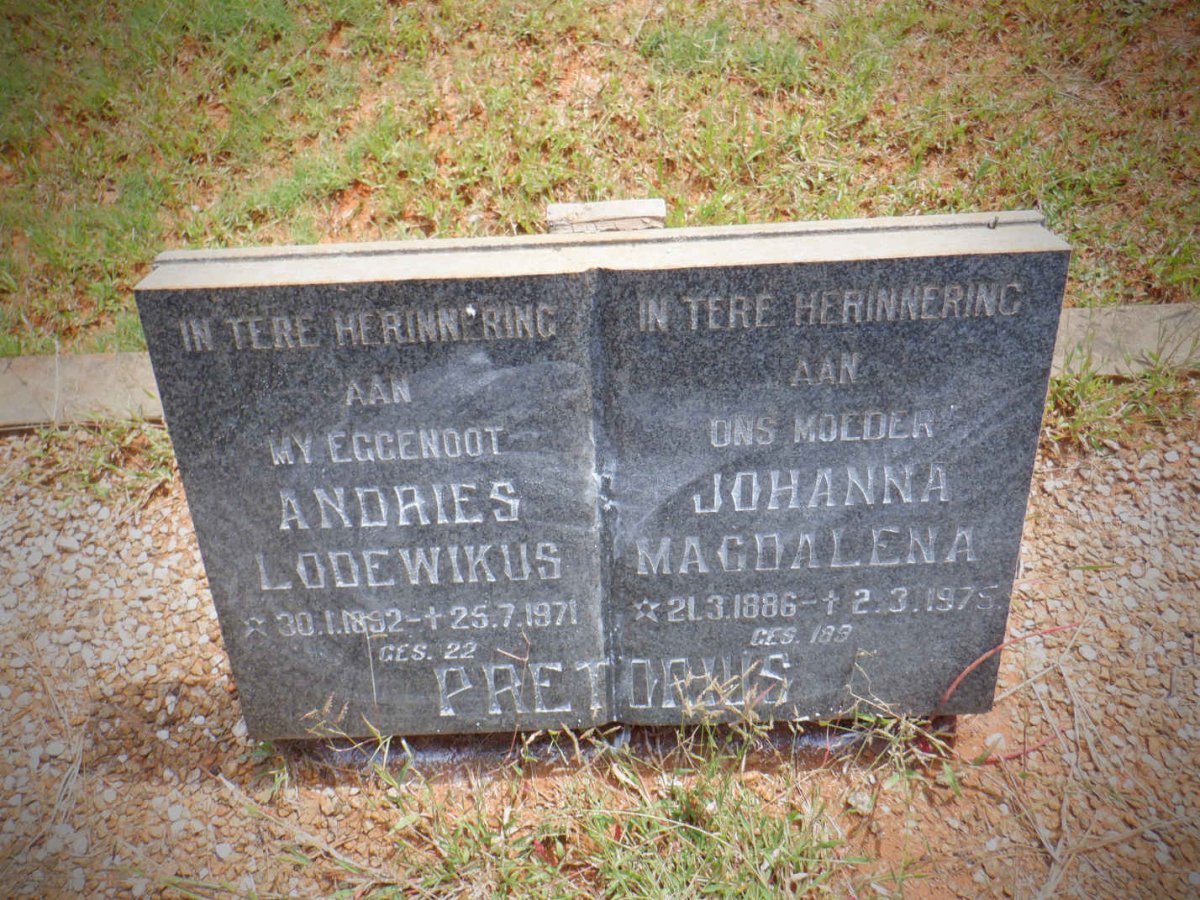 PRETORIUS Andries Lodewikus 1892-1971 &amp; Johanna Magdalena 1886-1975