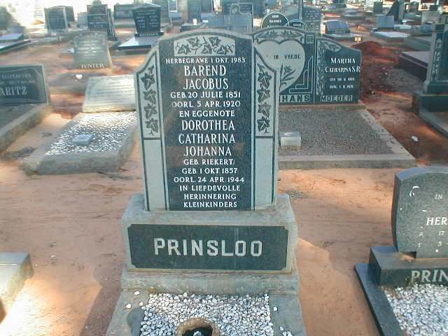 PRINSLOO Barend Jacobus 1851-1920 &amp; Dorothea Catharina Johanna RIEKERT 1857-1944