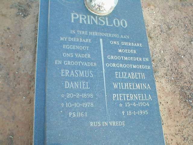 PRINSLOO Erasmus Daniel 1898-1978 &amp; Elizabeth Wilhelmina Pieternella 1904-1995