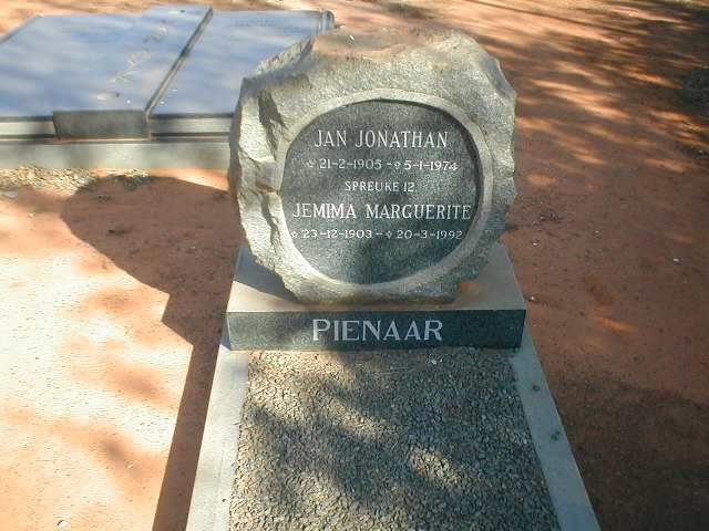 PIENAAR Jan Jonathan 1905-1974 &amp; Jemima Marguerite 1903-1992