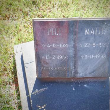 PRINSLOO Piet 1921-1980 &amp; Malie 1922-1993