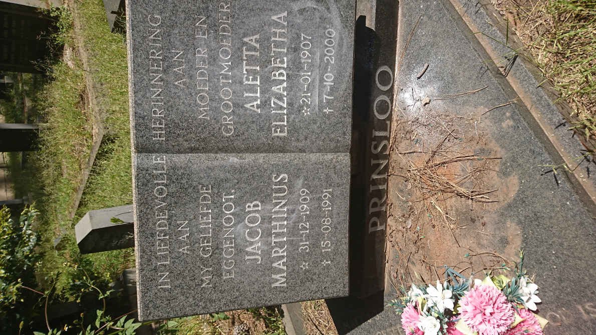 PRINSLOO Jacob Marthinus 1909-1991 &amp; Aletta Elizabetha 1907-2000