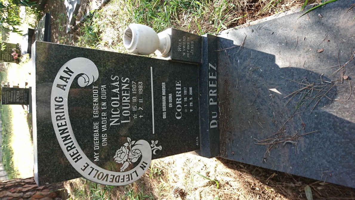 PREEZ Nicolaas Lourens, du 1907-1983 &amp; Corrie 1917-2006
