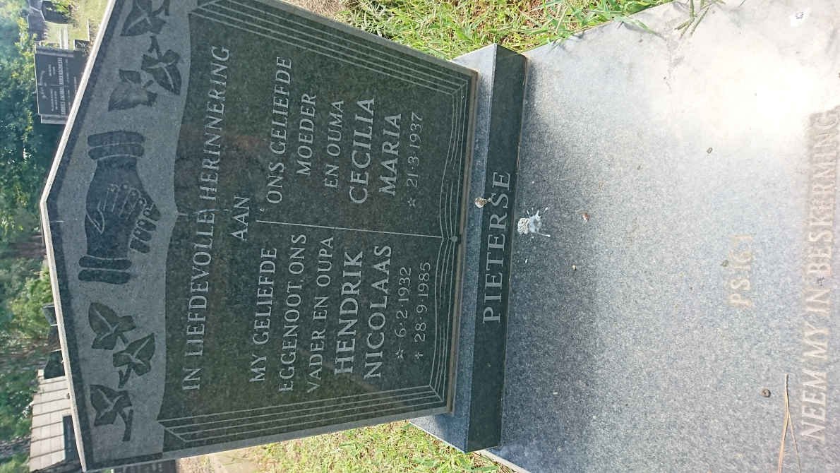 PIETERSE Hendrik Nicolaas 1932-1985 &amp; Cecilia Maria 1937-