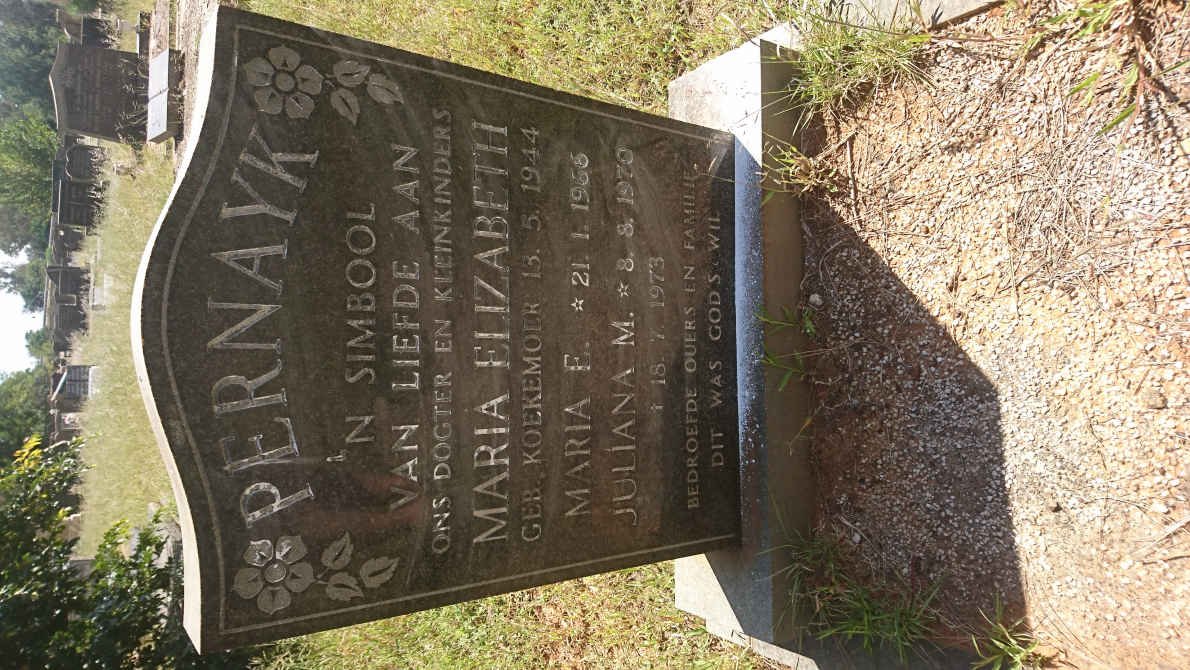 PERNAYK Maria Elizabeth nee KOEKEMOER 1944-1973 :: PERNAYK Maria E. 1966-1973 :: PERNAYK Juliana M. 1970-1973