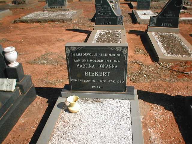 RIEKERT Martina Johanna geb. PRINSLOO 1903-1980