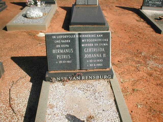RENSBURG Hermanus Petrus, Janse van 1917- &amp; Gertruida Johanna H. 1930-1983