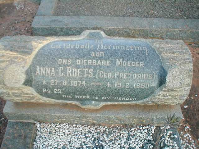 ROETS Anna C. nee PRETORIUS 1874-1950