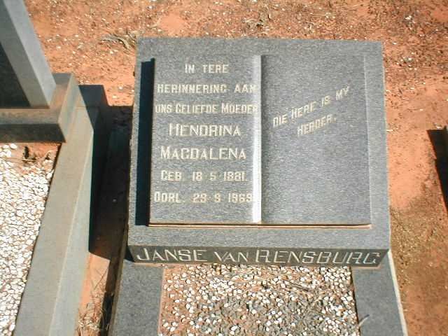 RENSBURG Hendrina Magdalena, Janse van 1881-1969
