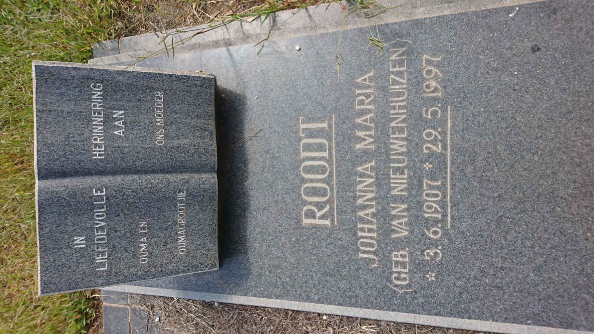 ROODT Johanna Maria nee VAN NIEUWENHUIZEN 1907-1997