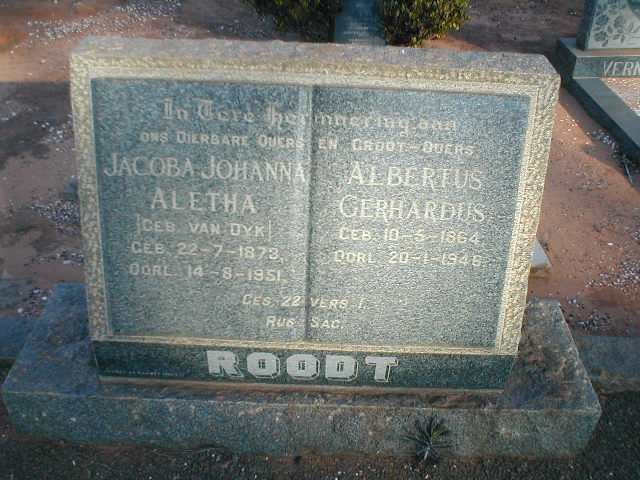 ROODT Albertus Gerhardus 1864-1946 &amp; Jacoba Johanna Aletha VAN DYK 1873-1951