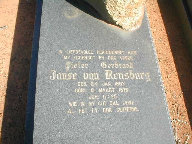 RENSBURG Pieter Gerbrand, Janse van 1902-1978
