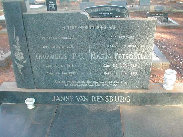 RENSBURG Gerhardus P.J., Janse van 1915-1963 &amp; Maria Petronella 1913-1995