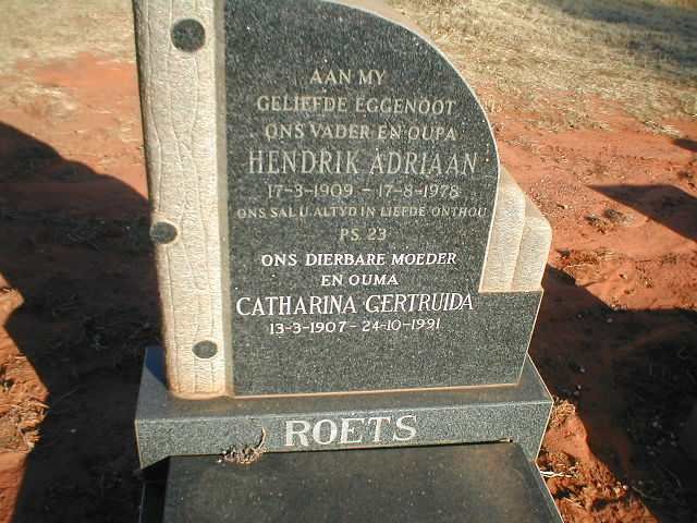 ROETS Hendrik Adriaan 1909-1978 &amp; Catharina Gertruida 1907-1991