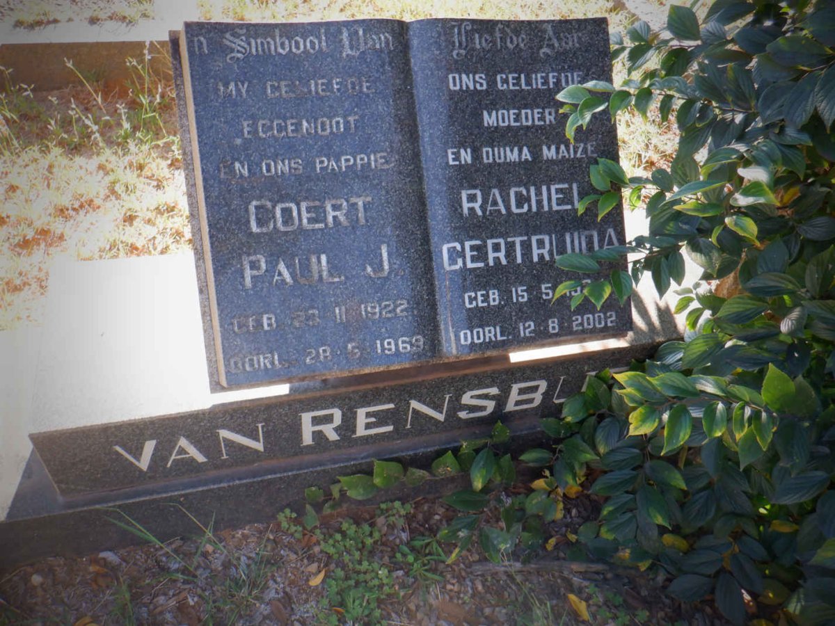 RENSBURG Coert Paul J., van 1922-1969 &amp; Rachel Gertruida 1934-2002