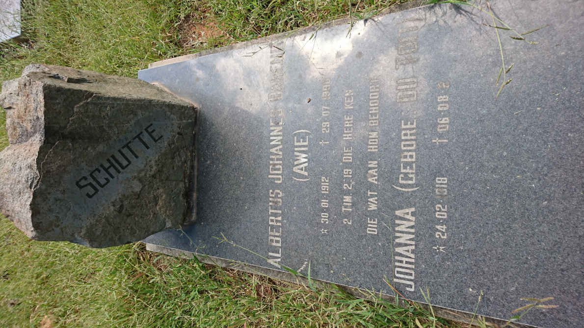 SCHUTTE Albertus Johannes Barend 1912-1996 &amp; Johanna DU TOIT 1918-
