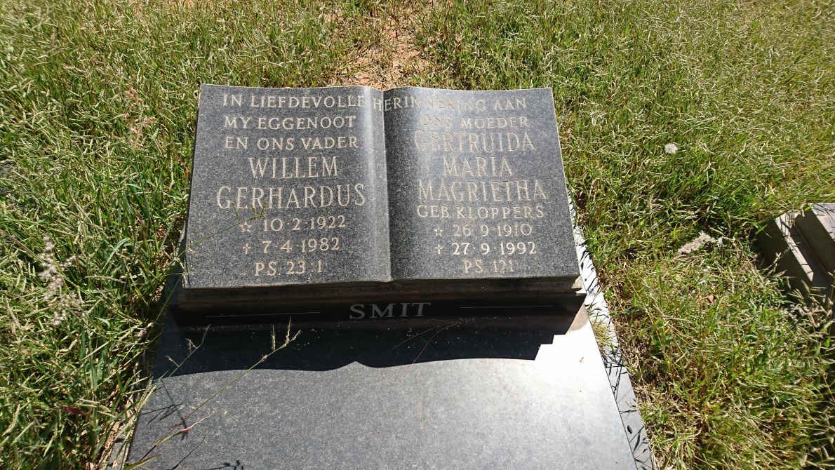 SMIT Willem Gerhardus 1922-1982 &amp; Gertruida Maria Magrietha KLOPPPERS 1910-1992