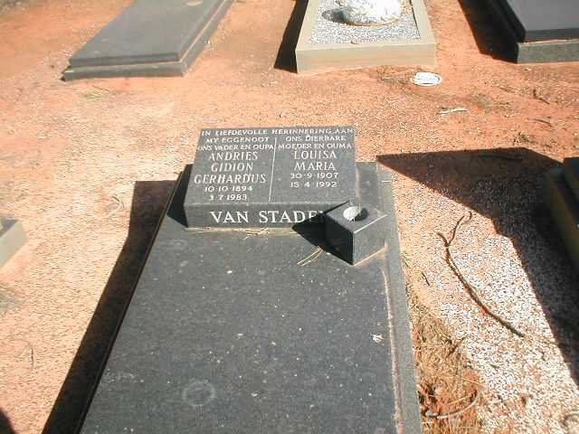 STADEN Andries Gidion Gerhardus, van 1894-1983 &amp; Louisa Maria 1907-1962
