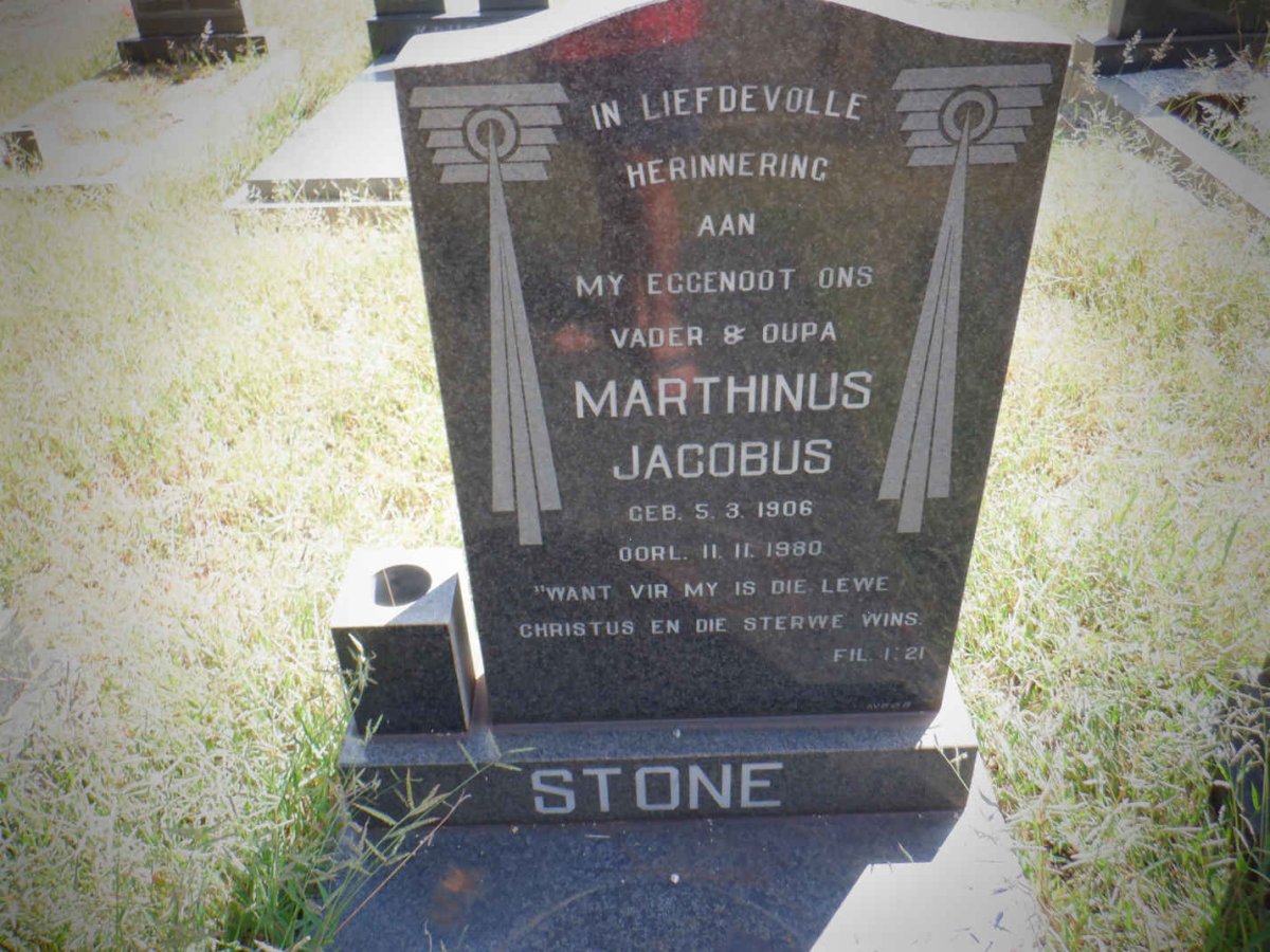 STONE Marthinus Jacobus 1906-1980 &amp; Johanna Susanna 1913-1988