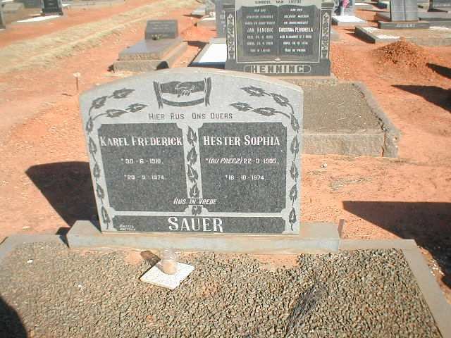 SAUER Karel Frederick 1910-1974 &amp; Hester Sophia DU PREEZ 1905-1974
