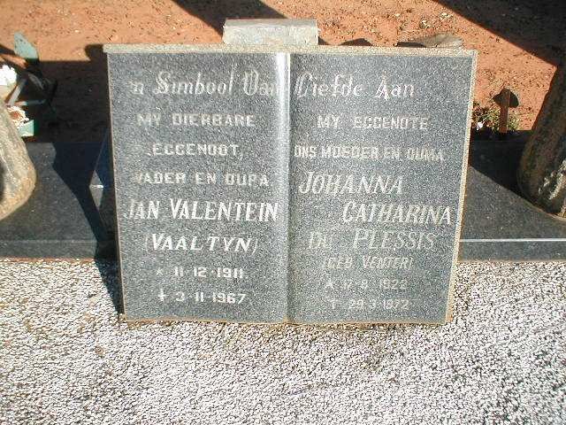 VALENTEIN Jan 1911-1967 &amp; Johanna Catharina du Plessis nee VENTER 1922-1972