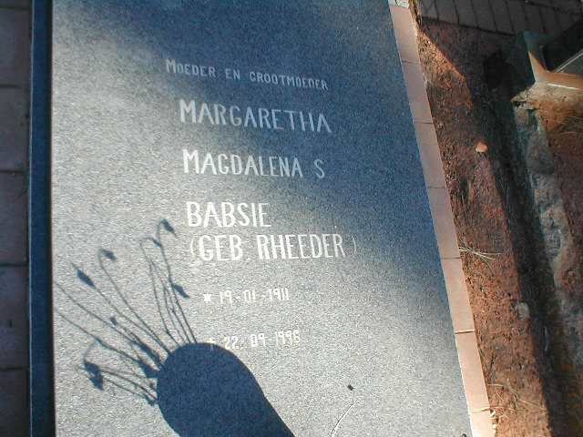 VENTER Margaretha Magdalena nee RHEEDER 1911-1996