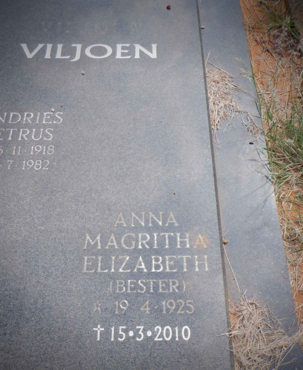 VILJOEN Andries Petrus 1918-1982 &amp; Anna Magritha Elizabeth BESTER 1925-2010