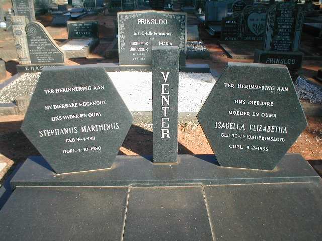 VENTER Stephanus Marthinus 1911-1980 &amp; Isabella Elizabetha PRINSLOO 1910-1995
