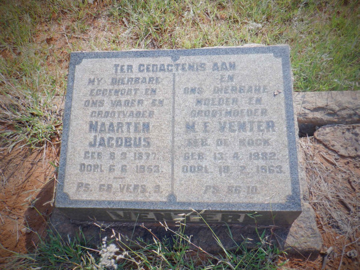 VENTER Maarten Jacobus 1877-1953 &amp; M.E. DE KOCK 1882-1963