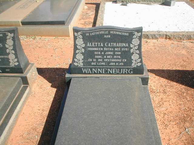 WANNENBURG Aletta Catharina voorheen BOTHA nee UYS 1901-1976