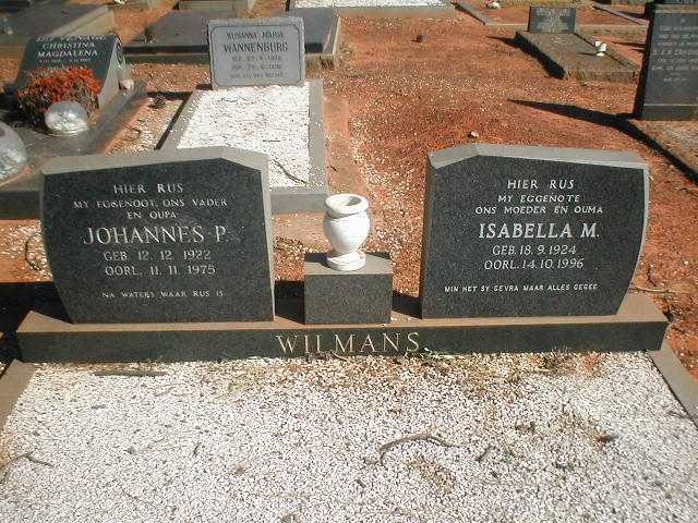 WILMANS Johannes P. 1922-1975 &amp; Isabella M. 1924-1996