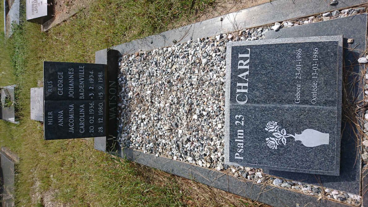 WATSON George Johannes Badenville 1934-1981 &amp; Anna Jacomina Carolina 1936-1980 :: WATSON Charl 1986-1986