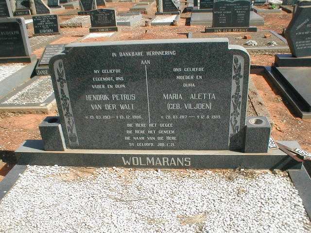 WOLMARANS Hendrik Petrus van der Walt 1913-1986 &amp; Maria Aletta VILJOEN 1917-1989
