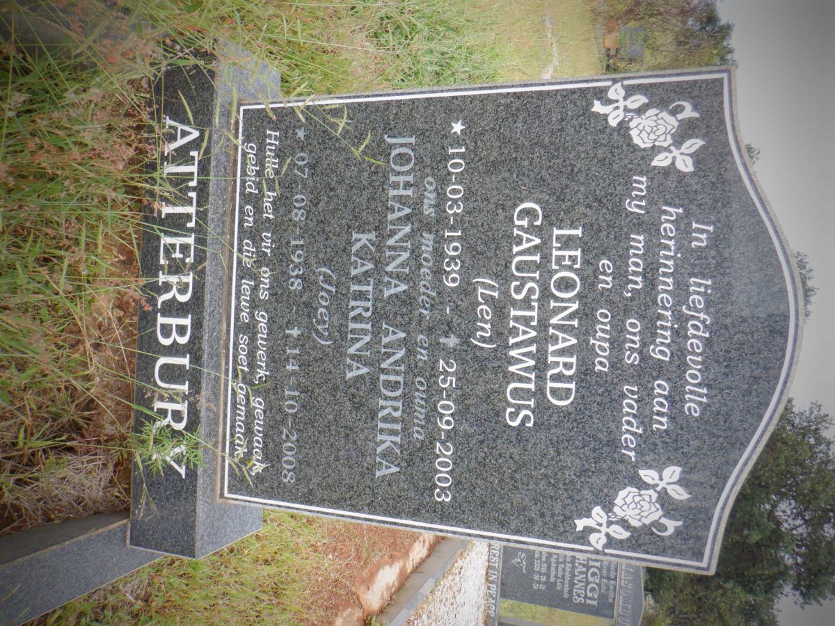 ATTERBURY Leonard Gaustawus 1939-2003 &amp; Johanna Andrika Katrina 1938-2008