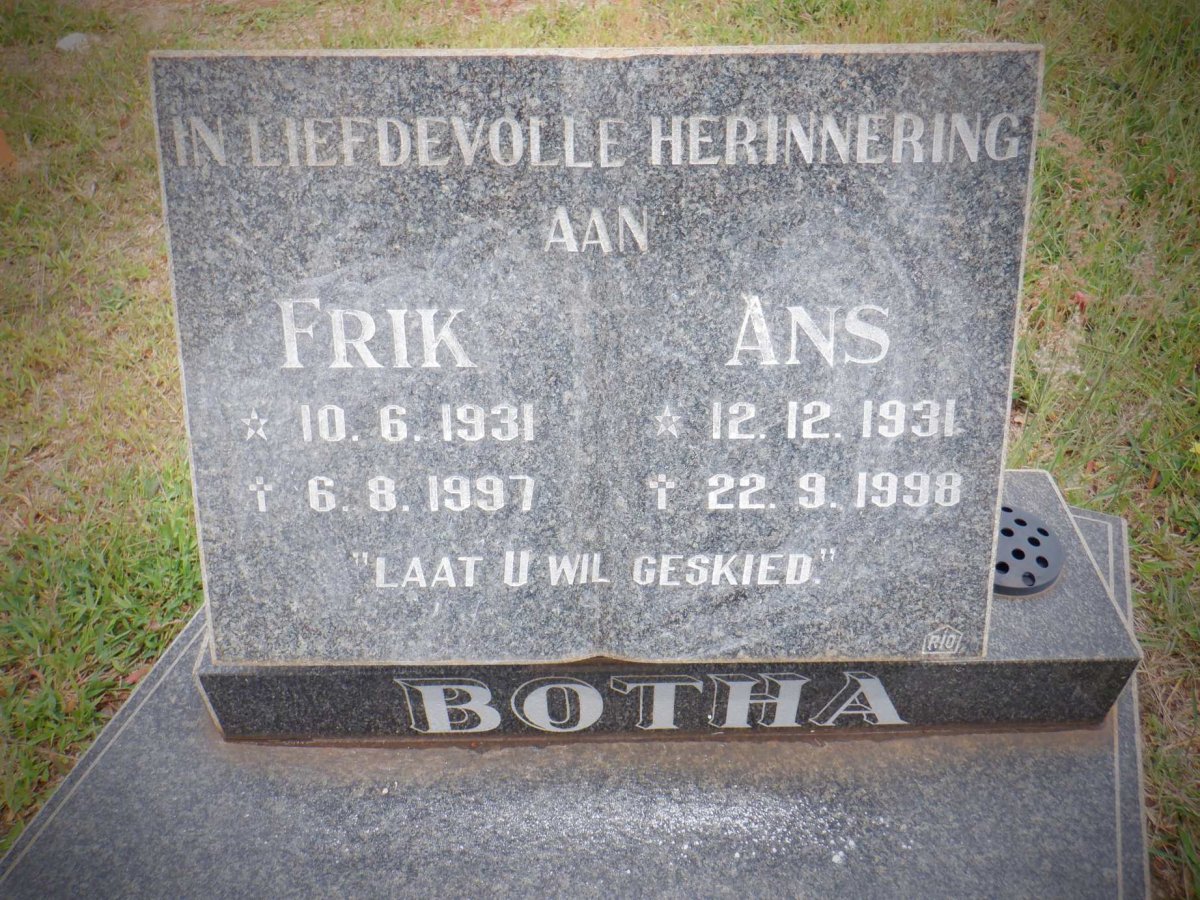BOTHA Frik 1931-1997 &amp; Ans 1931-1998