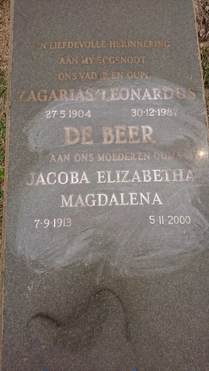 BEER Zagarias Leonardus, de 1904-1987 &amp; Johanna Elizabetha Magdalena 1913-2000