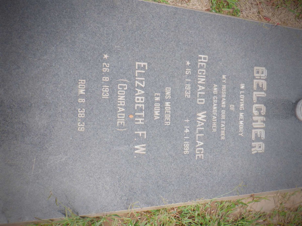 BELCHER Reginald Wallace 1932-1996 &amp; Elizabeth F.W. CONRADIE 1931-