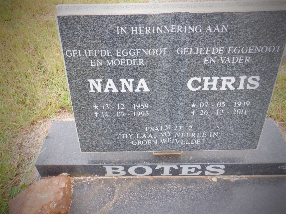 BOTES Chris 1949-2011 &amp; Nana 1959-1993