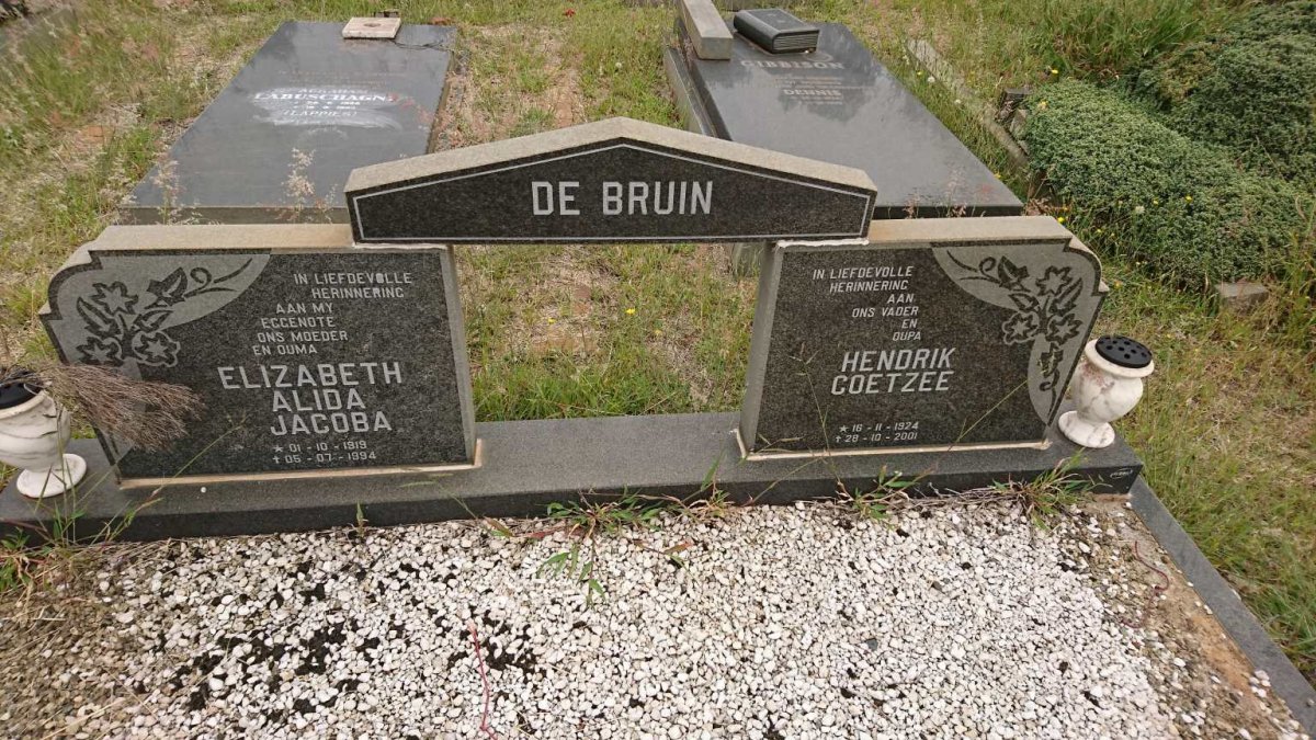 BRUIN Hendrik Coetzee, de 1924-2001 &amp; Elizabeth Alida Jacoba 1919-1994