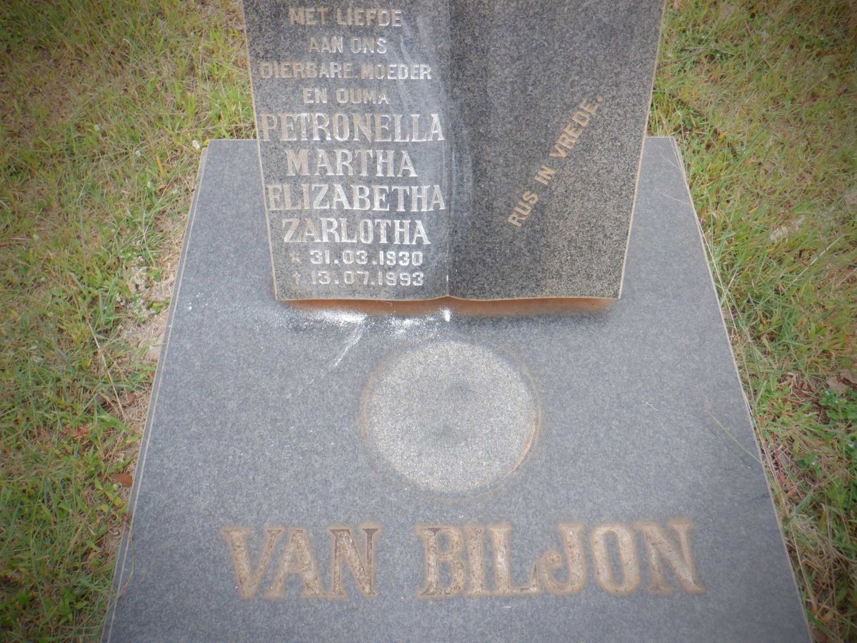 BILJON Petronella Martha Elizabetha Zarlotha, van 1930-1993