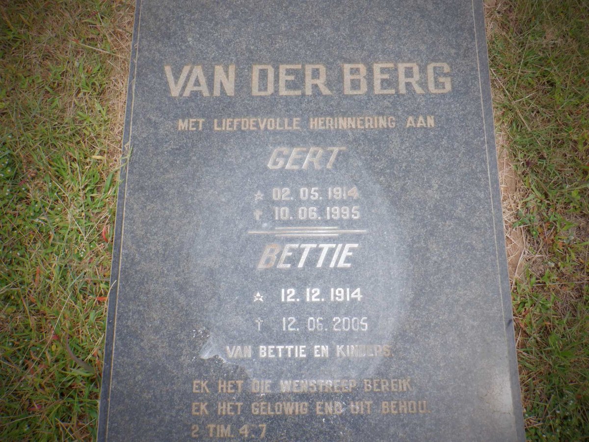 BERG Gert, van der 1914-1995 &amp; Bettie 1914-2005
