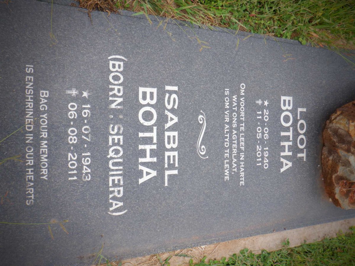 BOTHA Loot 1940-2011 &amp; Isabel SEQUIERA 1943-2011