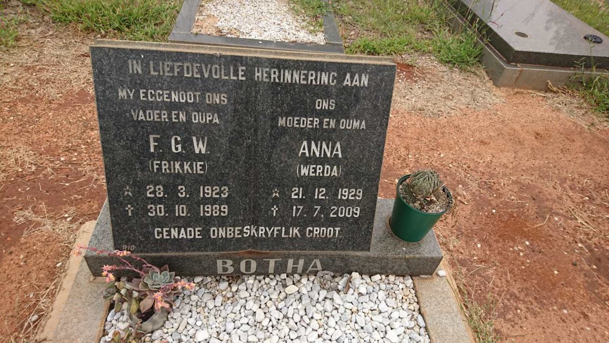 BOTHA F.G.W. 1923-1989 &amp; Anna 1929-2009